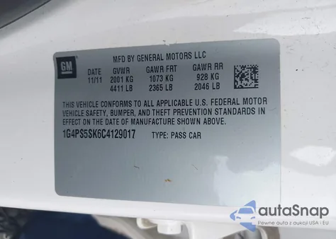 2012 Buick Verano Leather Group из США, поврежденный, VIN 1G4PS5SK6C4129017